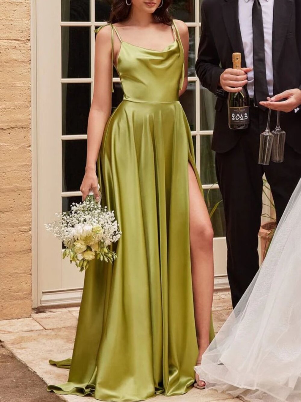 Lime Green Satin Formal Bridesmaids Prom Wedding Evening Dress 2